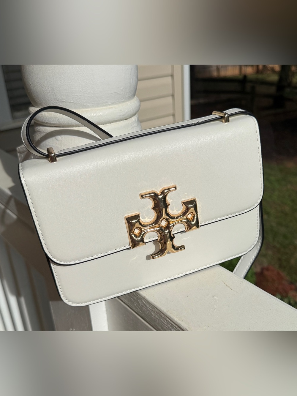 Tory Burch White Crossbody Bag with Gold Logo